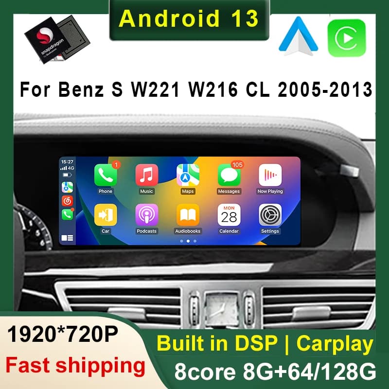 Qualcomm 10.25 pollici Android 13 8G + 128G Autoradio BT GPS Per BENZ S W221 W216 CL 2005-2013 Classe S S320 Multimedia Stereo DSP