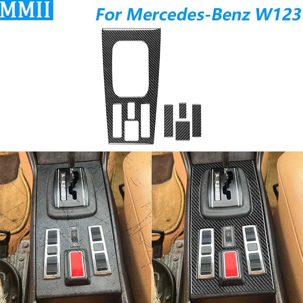 For Mercedes-Benz E-Class W123 1976-1986 Carbon Fiber Central Gear Shift Control Panel Cover Car Accessories Decoration Sticker