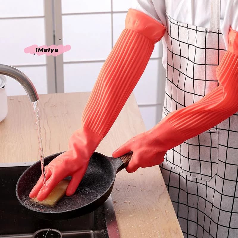 Guanti lavabili in gomma riutilizzabili lunghi antiscivolo per la pulizia della casa, cucina, lavori domestici, piatti, auto, giardinaggio - multiuso