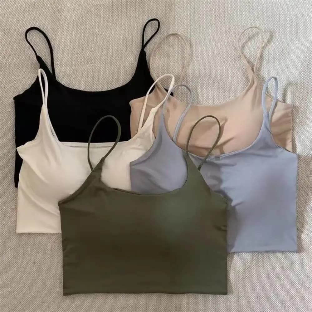 Fashion U-Neck Camisole Vest Slim Slim Fit Crop Top With Padded Cups Underwear Summer Top Daily Wear