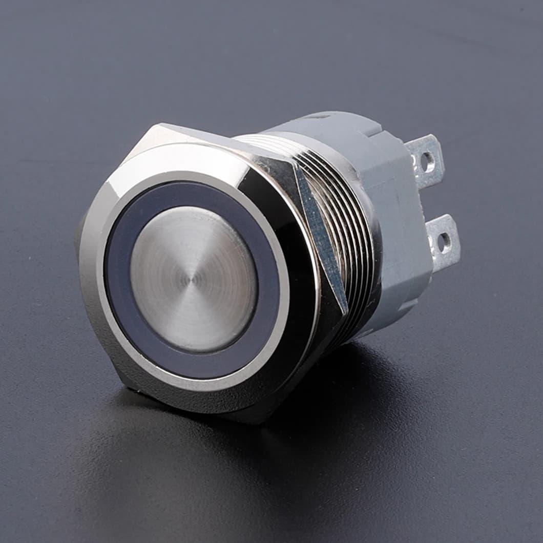 22MM 15A Grande carico di corrente 2NO Interruttore a pulsante in metallo Anello luminoso a LED Pulsante in metallo Pulsante momentaneo/a scatto
