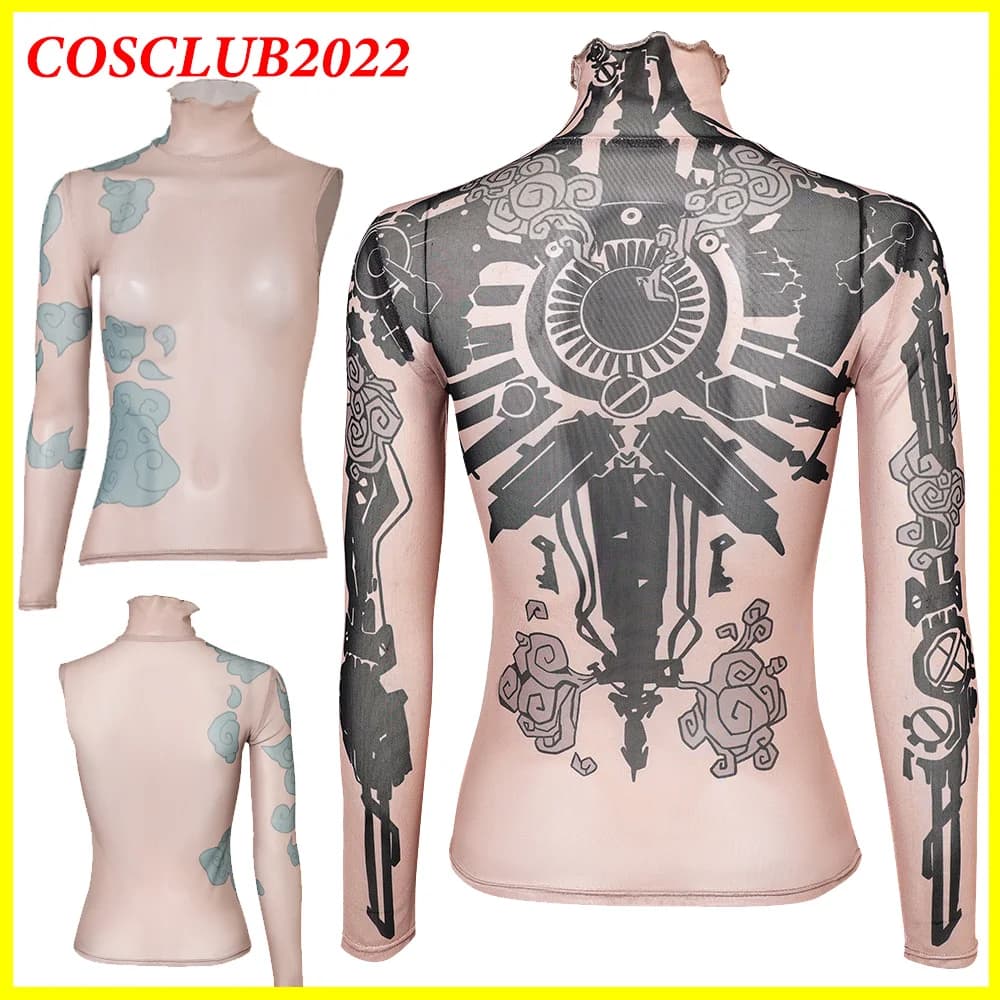 Women's Arcane Jinx Shirt Cosplay Tattoo Sticker Game LOL Role Game Summer T-shirt Costume Dresses Halloween Dress Up Party Suit