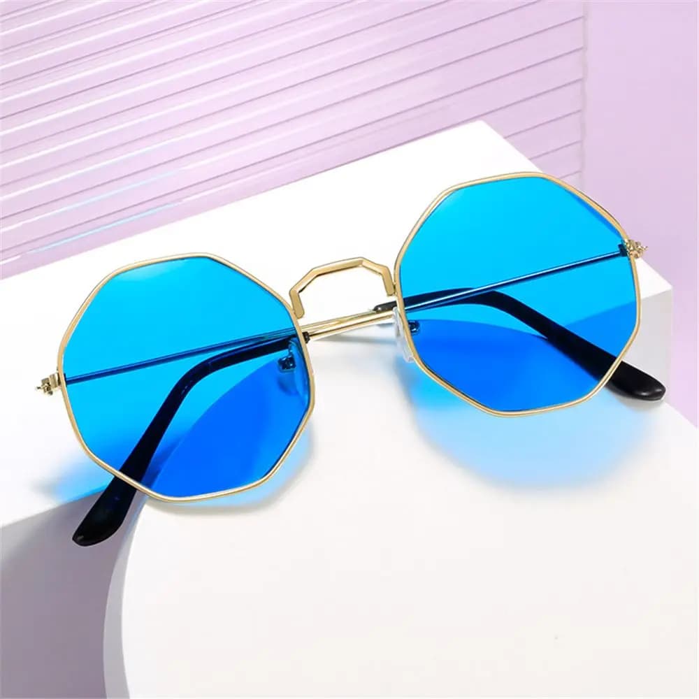 Retro Punk Style Party Hippie Disco Circle Sun Glasses Eyewear Metal Frame Sunglasses Round Sunglasses Women Men Multi Color Len