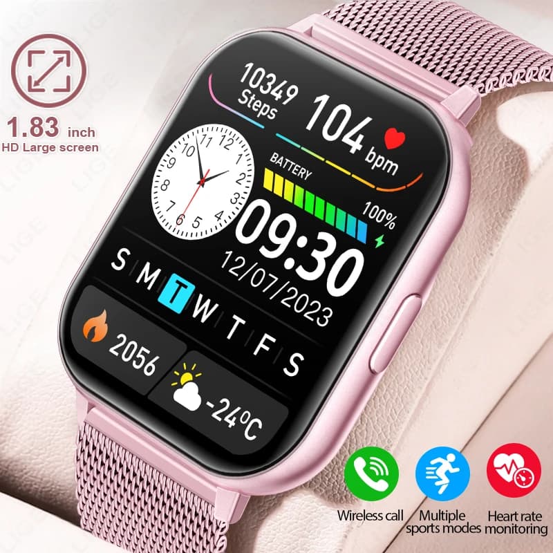 LIGE Moda Sport Smart Watch Bluetooth Ossigeno nel sangue Frequenza cardiaca Supporta Chiamate vocali Bluetooth Display LCD Donna Uomo Regalo 2025