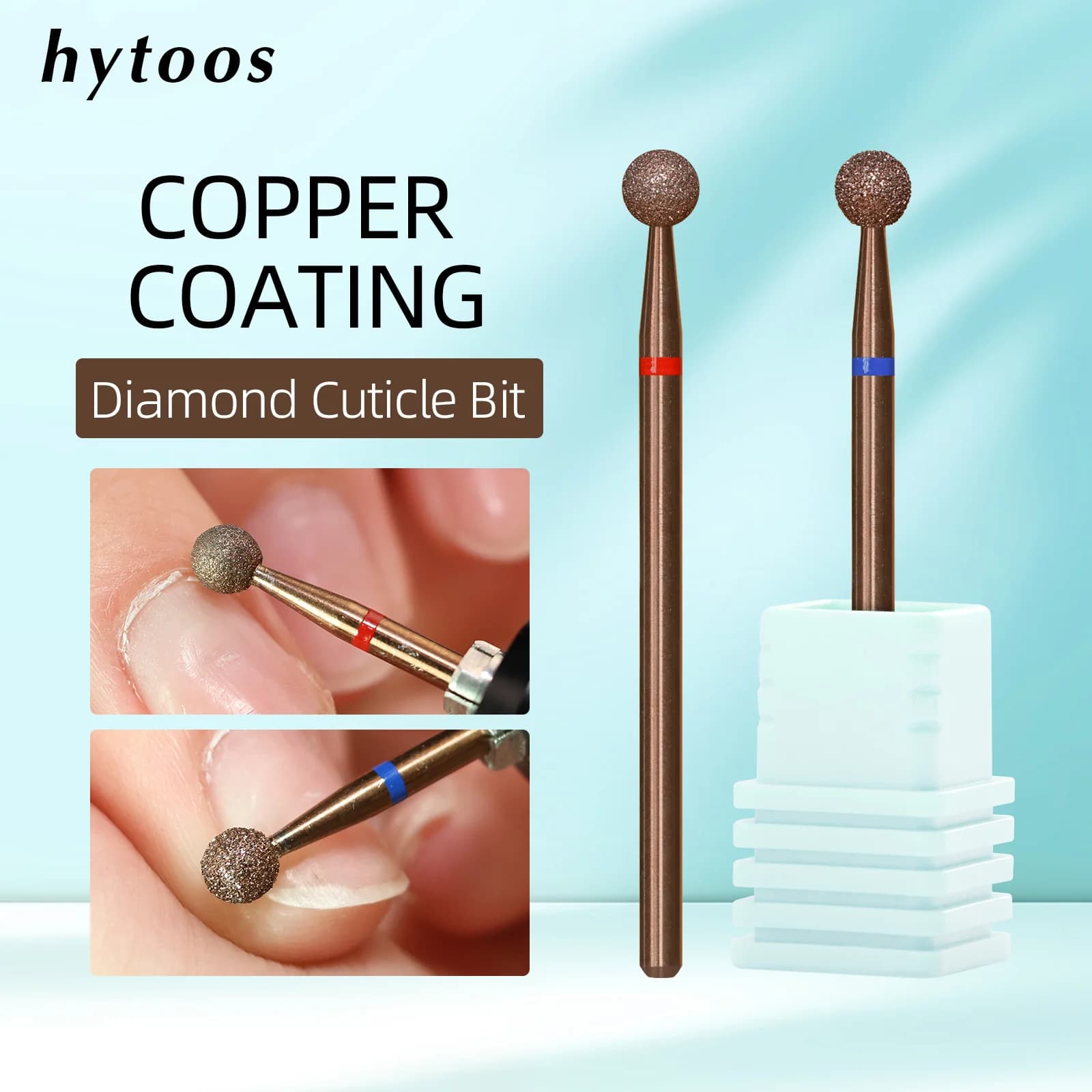 HYTOOS Punte per fresa diamantate da 4 mm con rivestimento in rame, per manicure russa, rimozione cuticole e pelle morta, strumento professionale per manicure