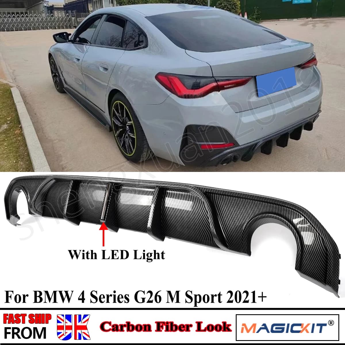 Per il 2021+ BMW 430i 420i G26 M Sport F1 Style Diffusore posteriore con LED Carbon Look US