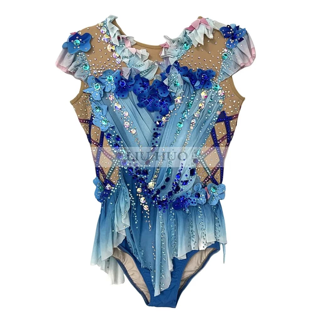 LIUHUO Personalizza Costume da Donna Ragazza Prestazioni Ginnastica Ritmica Body Concorso Pattinaggio su Ghiaccio Vestito Moderno Velluto Blu