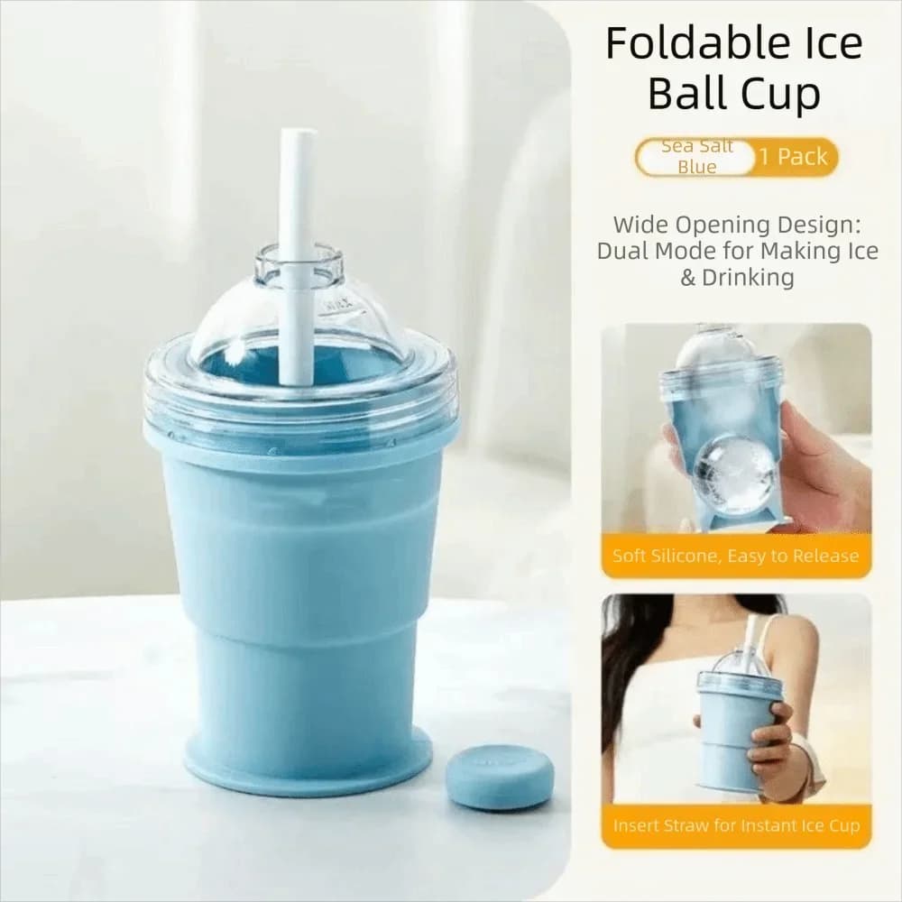 Stampo per ghiaccio pieghevole unico e a prova di perdite, facile da sformare, borraccia portatile con cannuccia, bottiglia multifunzionale per cubetti di ghiaccio e acqua per la casa