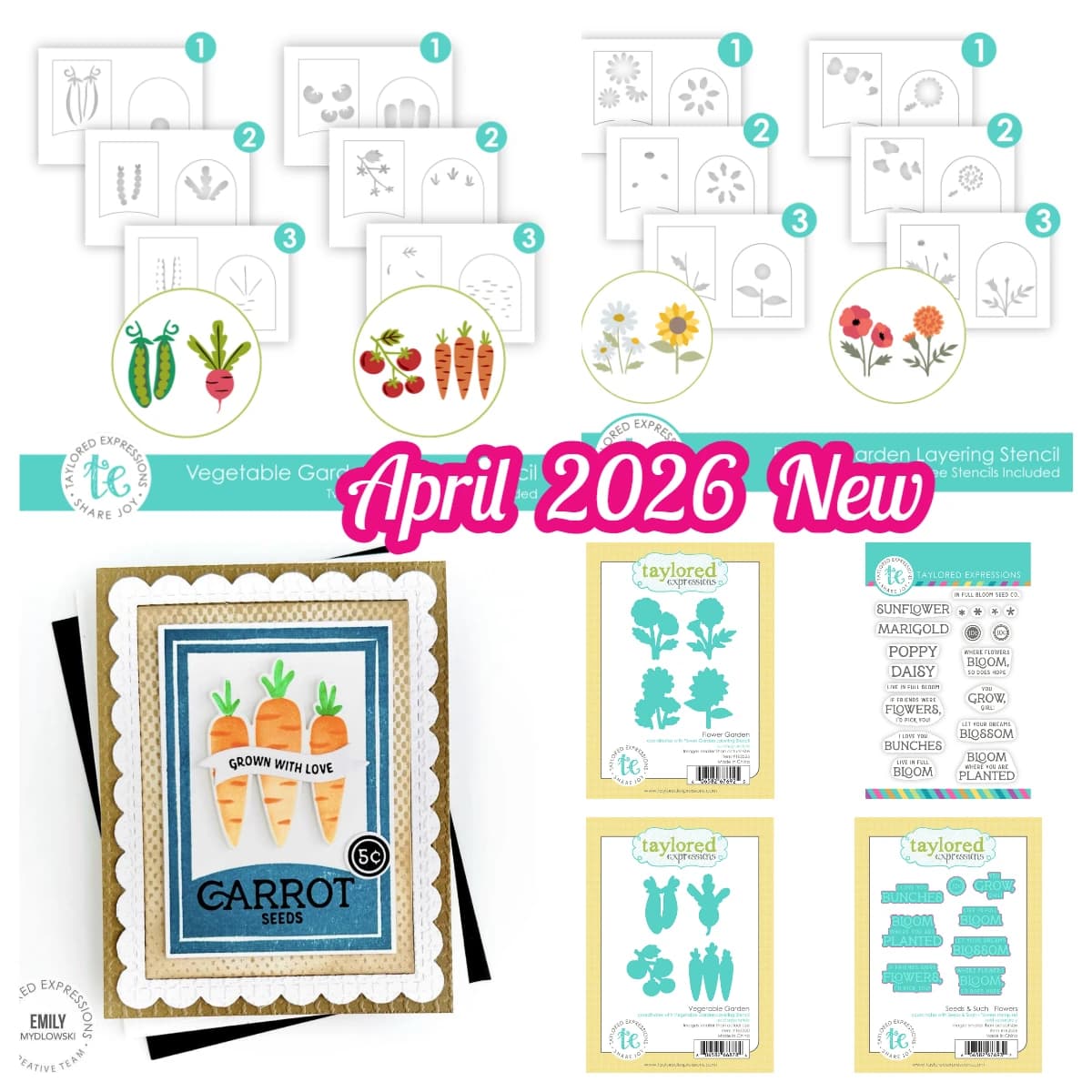 Nuovo 2026 Taylored Seeds & Such - Stencil per fiori e giardini, fustelle in metallo e timbri per fai da te, scrapbooking e biglietti fatti a mano