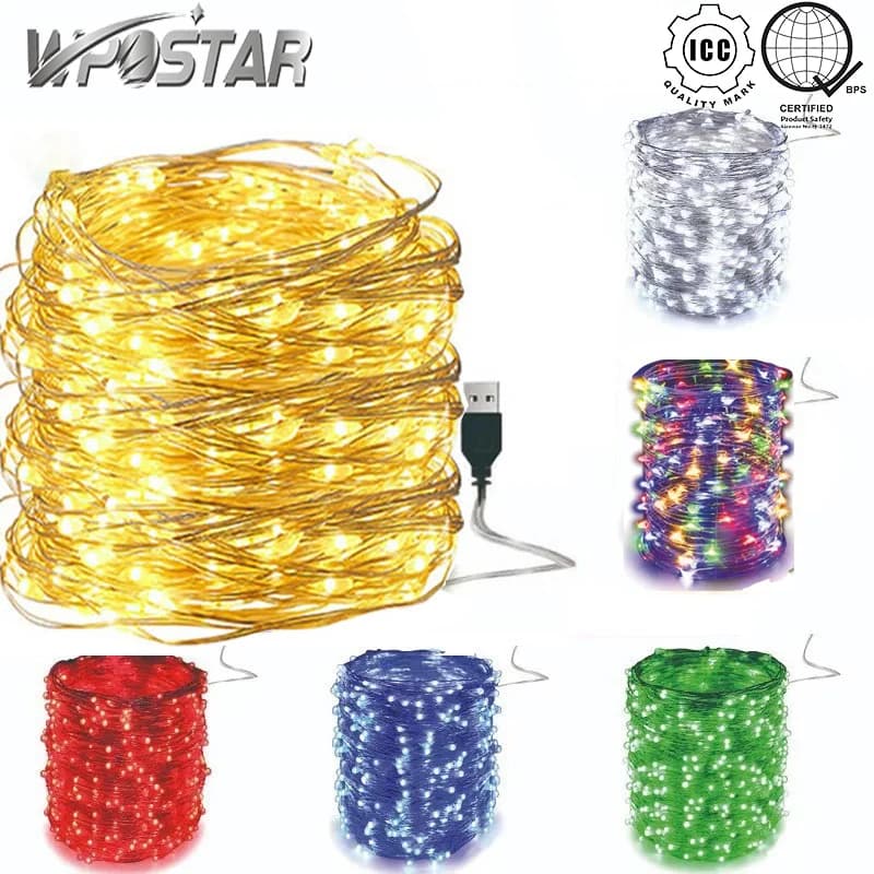 USB LED String Light 1M 3M 5M 10M Fata Luci natalizie Filo di rame Luci ghirlanda di nozze per decorazioni natalizie per feste