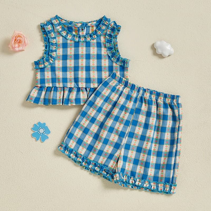Adorabile completo estivo per bambina Top senza maniche con volant rosa a pois e pantaloncini con fiocco Set da 2 pezzi per bambino