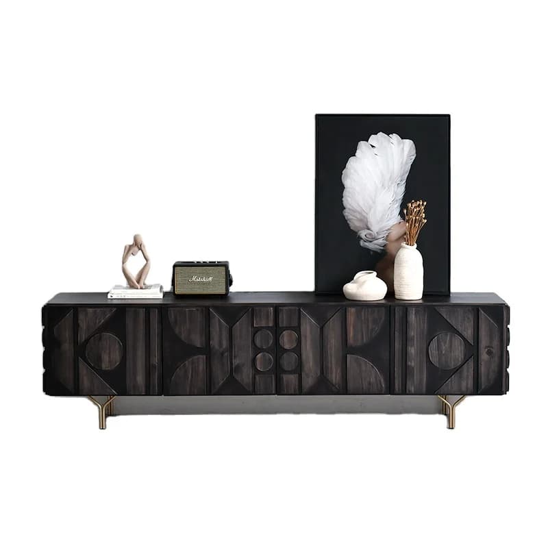 # Set di Mobili per Soggiorno in Stile Classico Moderno Francese, Mobile TV in Legno Massello con Gambe in Metallo