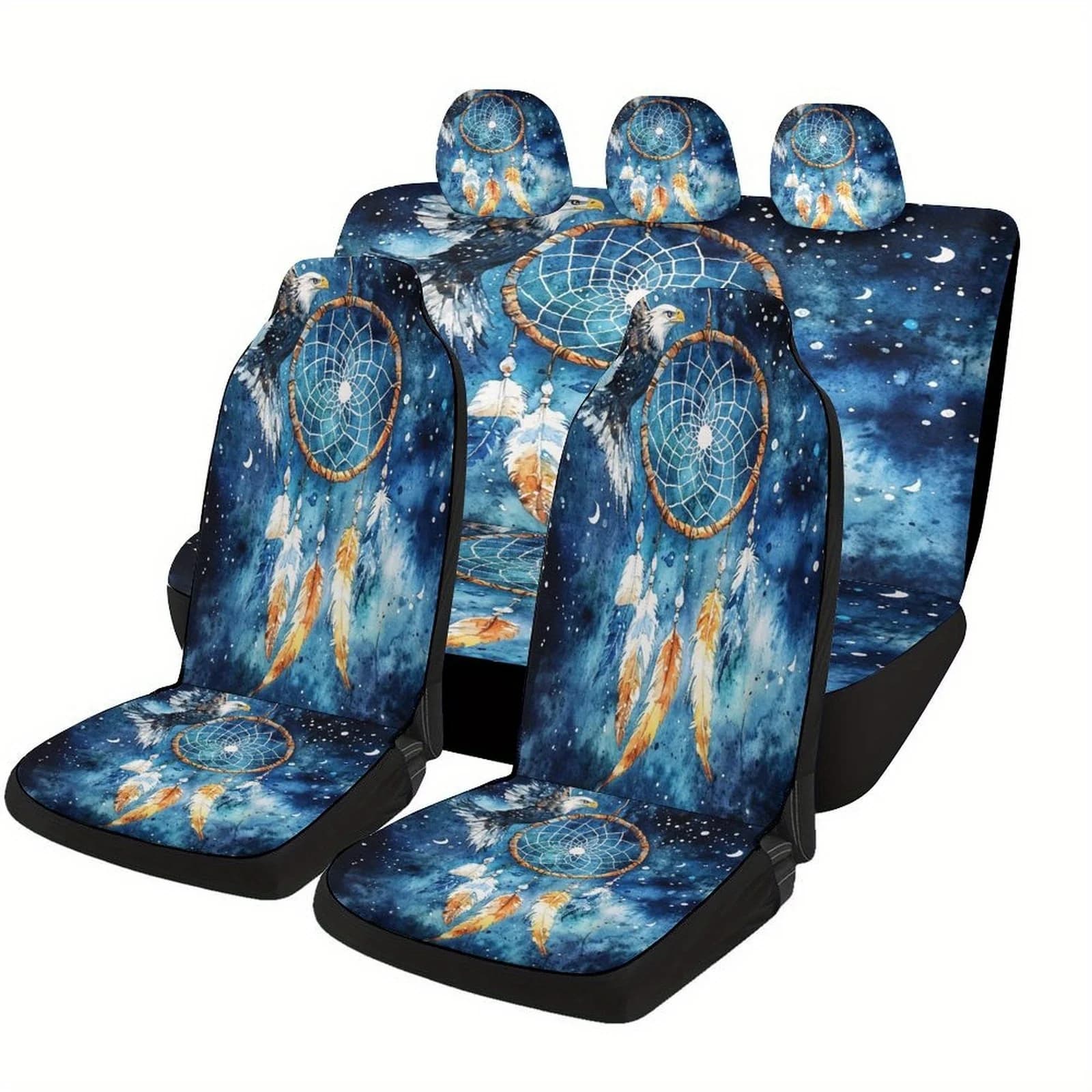 Dreamcatcher And Eagle Designed Car Seat Covers Set For Most Cars, Trendy Personalized Novelty Decorative Car Seat Protector Cov