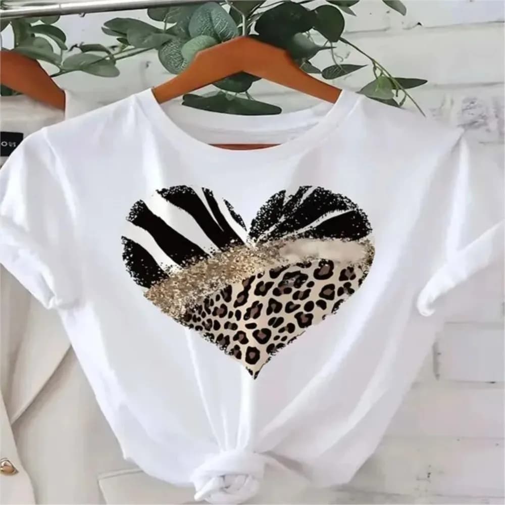 Simple Style Blusas Short Sleeve Tops T Shirt Tees Women's T-shirts Daily Casual Commuting Printed Contrast Round Neck Printed