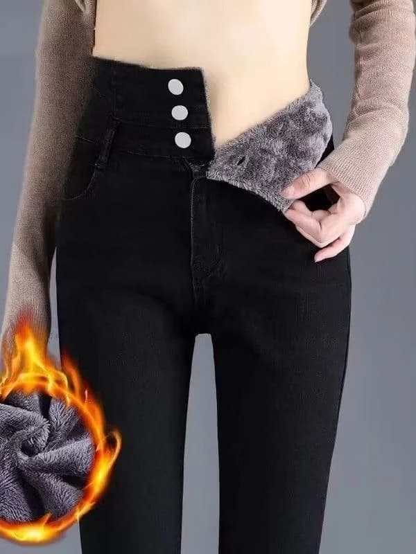 Jeans in denim a vita alta foderati in Fce Pantaloni a matita dimagranti da donna Pantaloni lunghi in cotone elasticizzato Denim Autunno Inverno Ne...