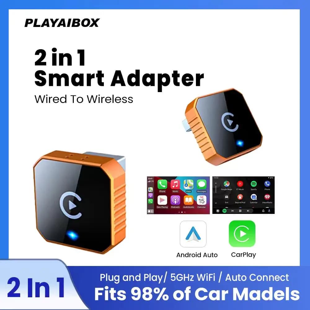 Adattatore Wireless 2in1 CarPlay Android Auto Plug & Play WIFI Bluetooth con connessione automatica per il 99% delle auto con CarPlay/Android Auto cablato OEM