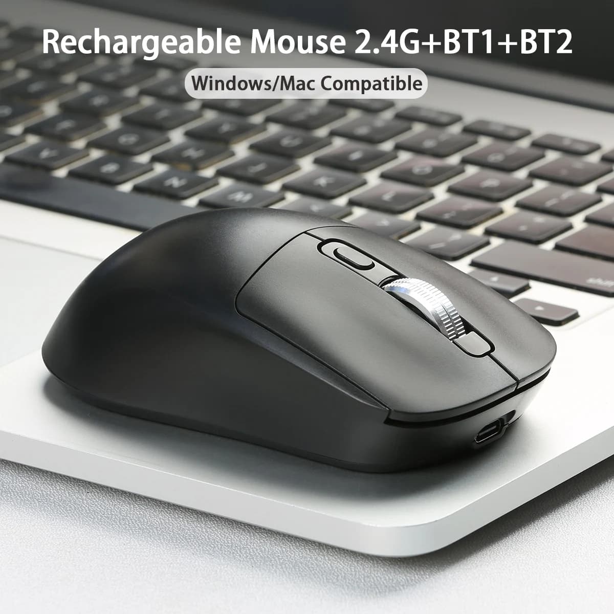 Mouse da gioco ricaricabile compatibile con Bluetooth, mouse wireless (trifunzionale: BT1/BT2+2.4Ghz) ergonomico per PC/laptop/Macbook