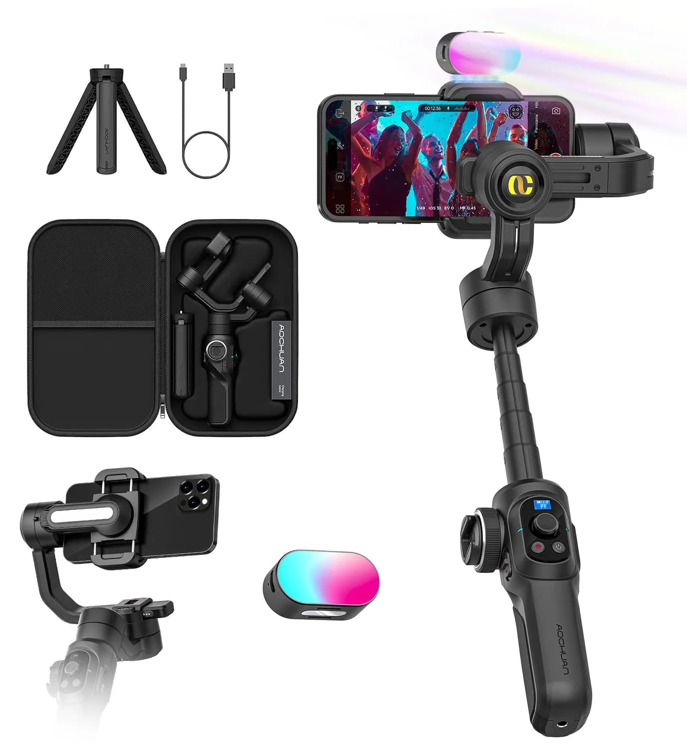 Stabilizzatore cardanico intelligente Aochuan Smart S2 per smartphone Gimbal per telefono a 3 assi standard industriale professionale con asta estensibile