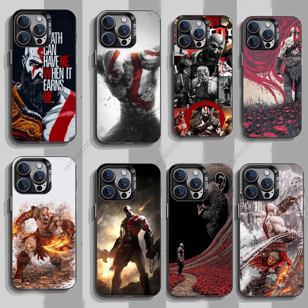 Custodia Morbida Nera G-God Of War K-Kratos per iPhone 17, 16, 15, 14, 13, 12, 11, Pro, Max, Plus, Mini, X, XS, XR, 8, S, SE