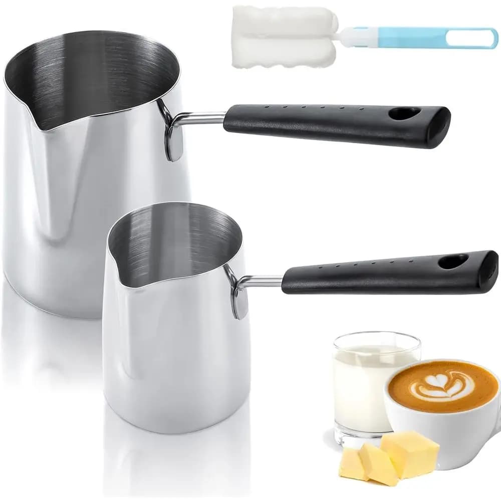Set o 2 Milk Butter Warmer Pot, 12oz/22oz Coffee Pot, Stovetop Chocolate Melting Pan, Greek Coffee Maker or Maple Syrup, Sauce H