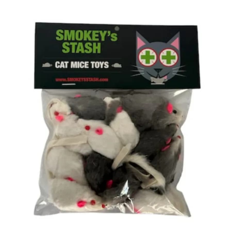Rabbit Fur Mouse Cat Toy 2 per Pack White and Gray Fuzzy Toys for Cats with Rattle Realistic Fake mice 2