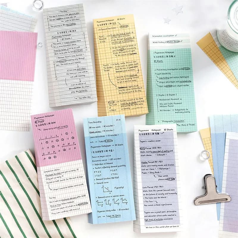 80 Sheets Grid Lined Memo Notes Self-adhesive Planner Journal Scrapbook Marking Office School Stationery For Notebook Annotation