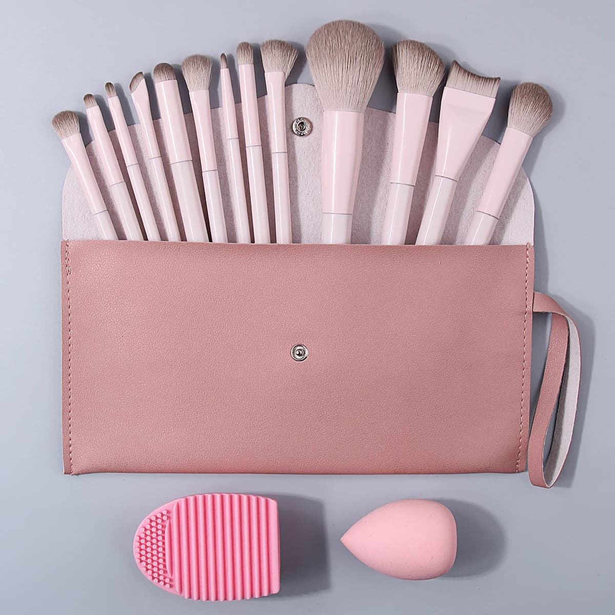 Portable Makeup Brush Set With Cosmetic Bag, Beauty Sponge & Brush Cleaning Mat, Complete Face Eye Makeup Brushes For Travel