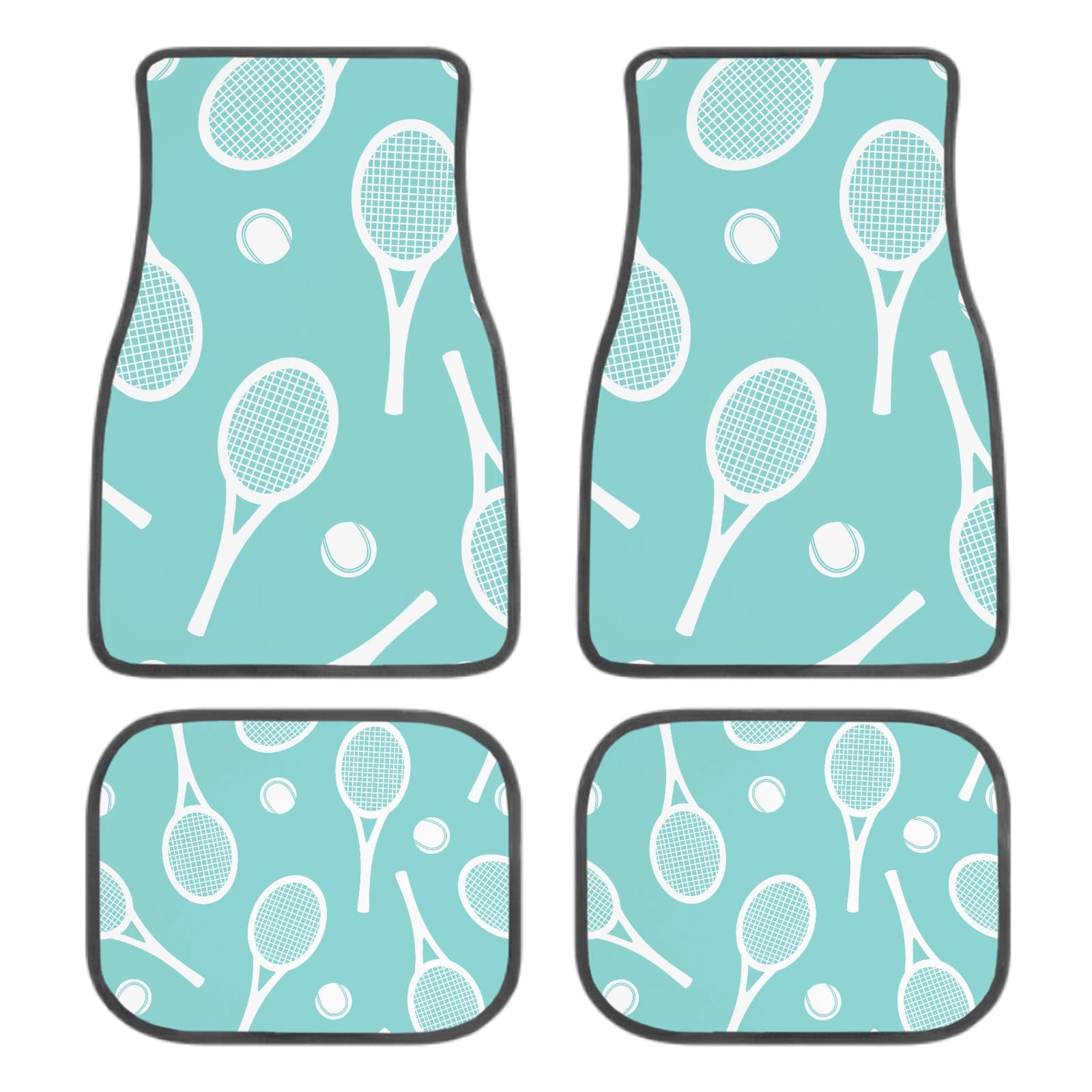 4pcs Car Floor Mats Tennis Racket And Ball Pattern Car Floor Mats Non-slip Bottom All Weather Protection Car Carpets Fit For Ca