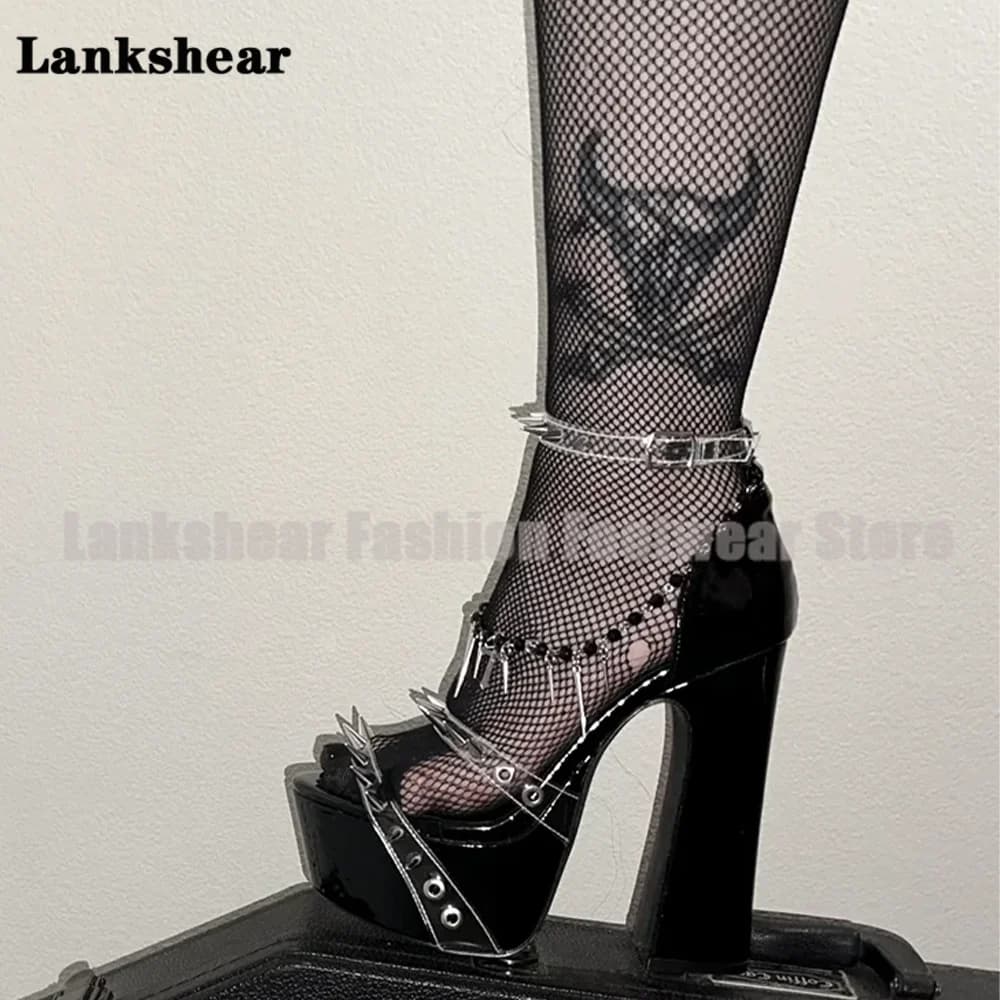 Platform Studded Clear Pvc Sandals Sexy Ankle Strap Women Shoes Summer Block High Heel Lolita Style Sandalias De Mujer Verano