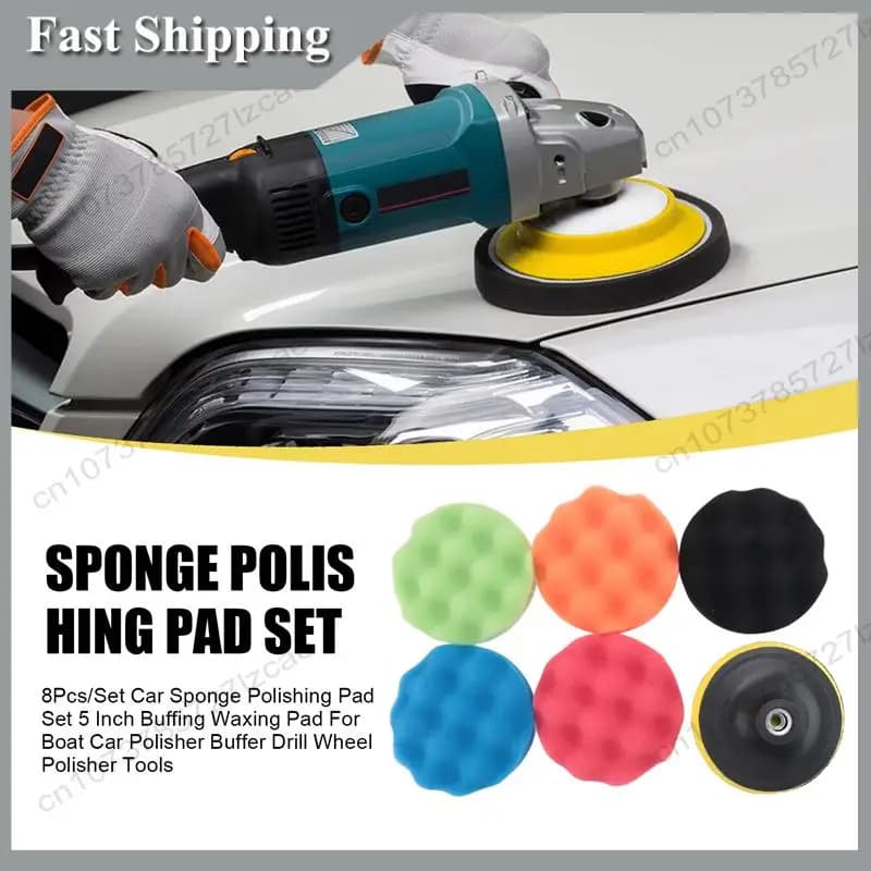 -A99Z 8 Pz/set Auto Spugna Tampone di Lucidatura Set 5 Pollici Lucidatura Tampone di Ceratura Per Barca Auto Lucidatore Buffer Ruota di Trapano Lucidatore Strumenti