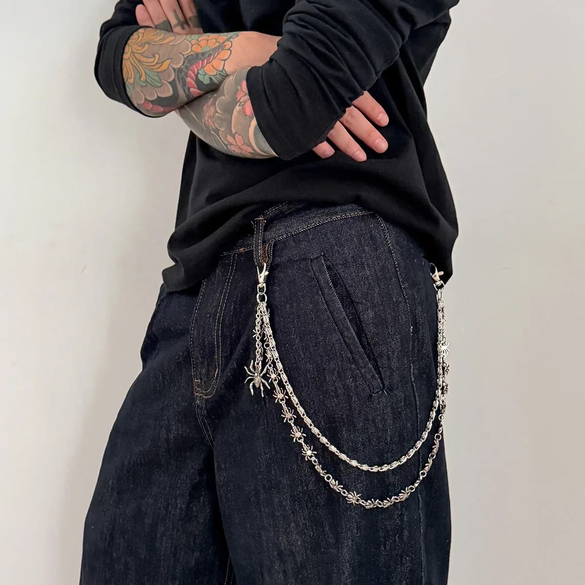Catena da Cintura Punk da Uomo, Catena in Metallo Argentato per Jeans e Pantaloni, Gioielli Estivi Hip-Hop da Uomo