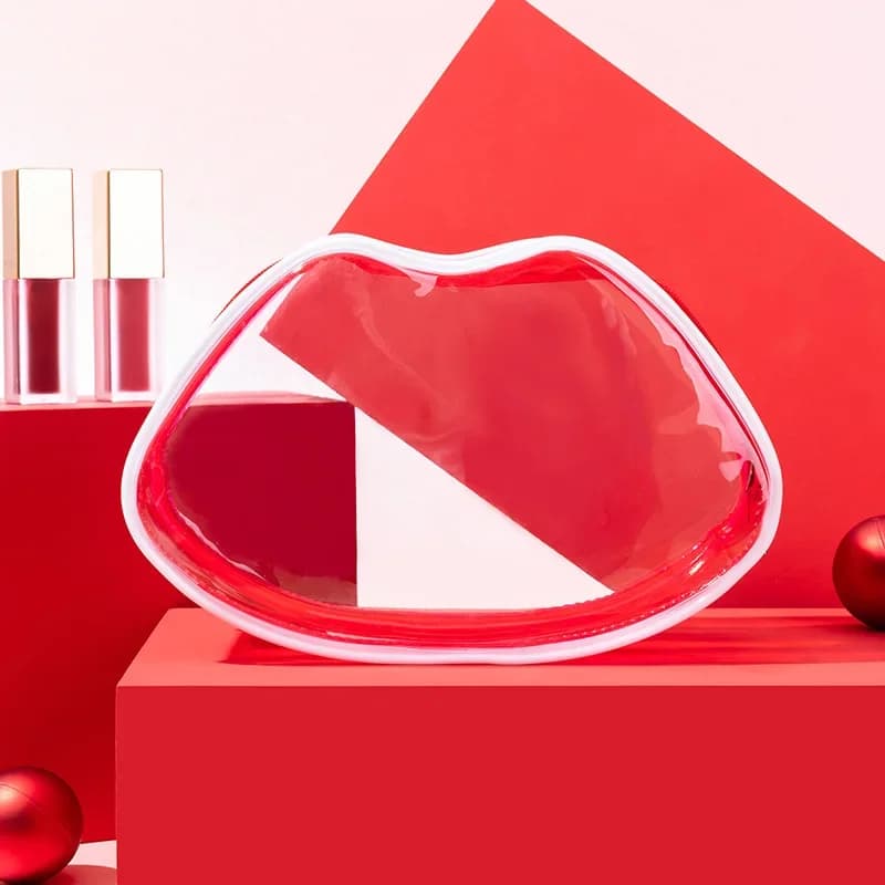 Borse Cosmetiche Trasparenti Impermeabili in PVC per Donne, Carino Astuccio a Forma di Labbra Rosse, Organizzatore Portatile per Trucchi da Viaggio