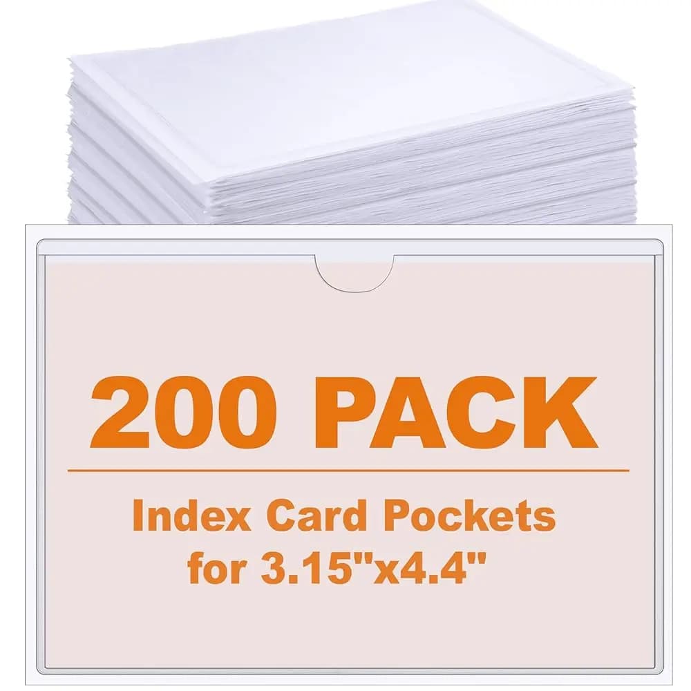 Confezione da 200 etichette adesive trasparenti da 4,4 x 3,15 pollici, portaetichette in plastica per contenitori, targhette identificative per l'aula.