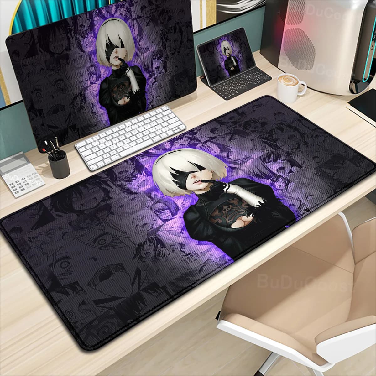 Gaming Nier Automata 2B Mousepad PC tappeto antiscivolo XXL tappetino da scrivania per Laptop bordo di bloccaggio Pad di espansione del Computer accessori per tastiera