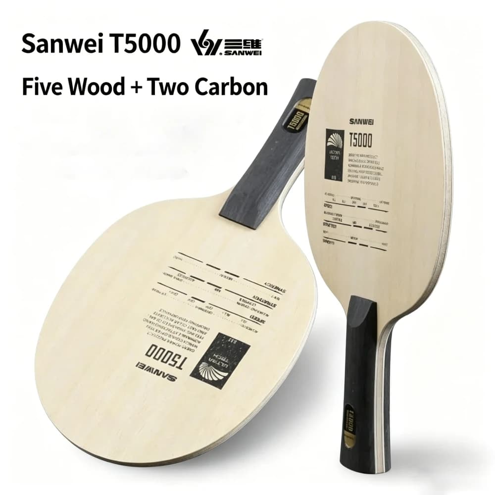 Racchetta da ping pong professionale SANWEI T5000 originale con 5 strati di legno e 2 di carbonio