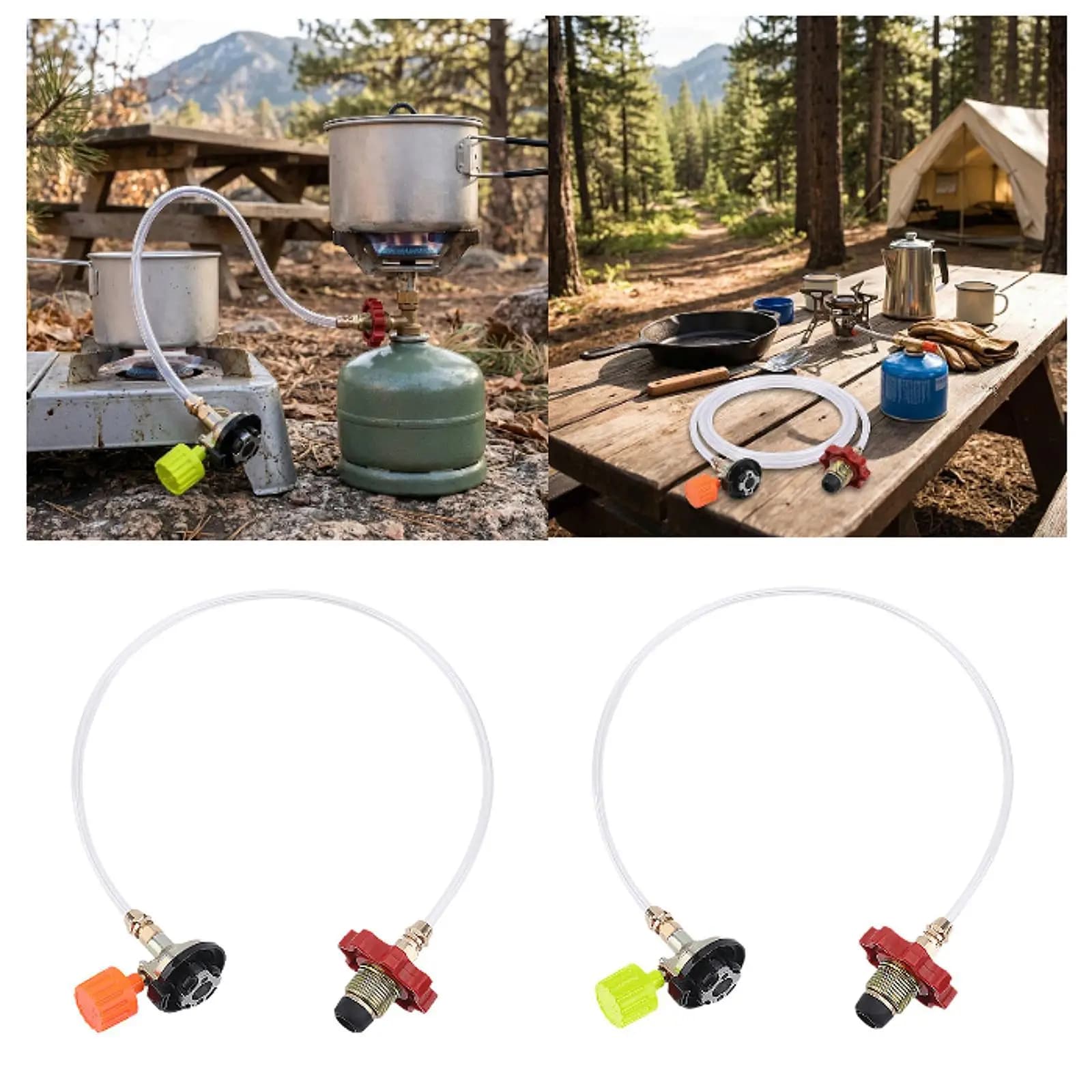 Portable Gas Adapter Refill Hose Leakproof Metal Cylinder Valve for Camping Stove Outdoor BBQ Hiking Travel