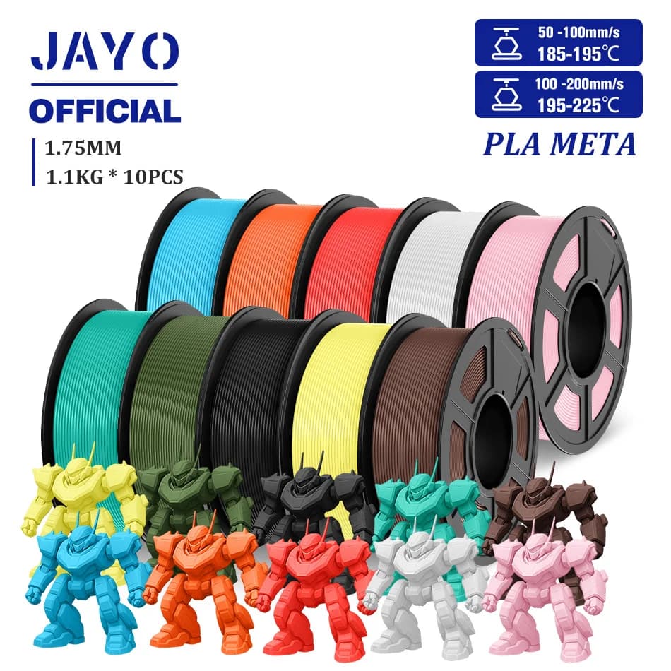 JAYO PLA Meta 3D Printer Filament PLA high flow from 1,75 mm 1,1 kg * 10 rolls 3D printing thread wrapped suitable for most FDM