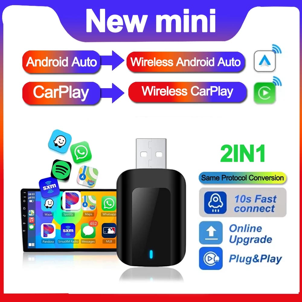 2in 1 Smart Dongle Adapter Carplay Wireless Android Car 5G WIFI for Carplay Android Phone for Volvo Benz Mg Kia Chery VW