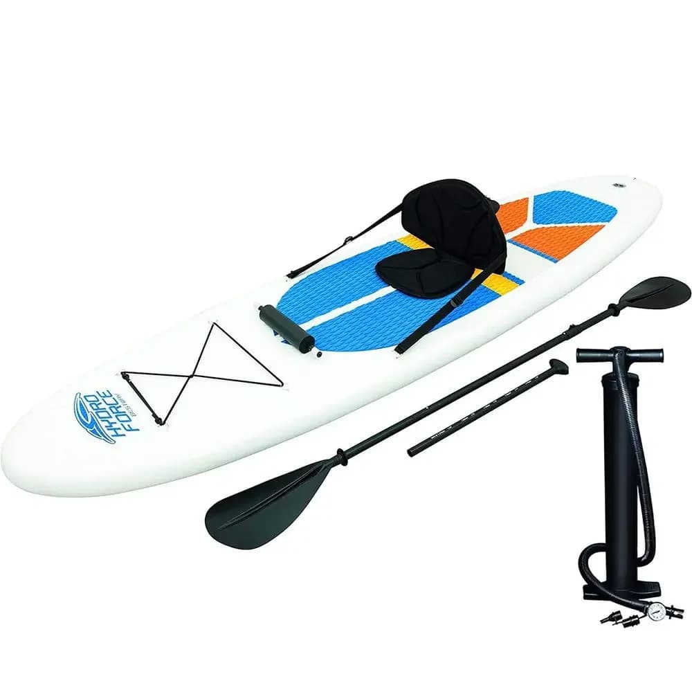 HydroForce White Cap Tavola SUP Gonfiabile da 10 Piedi e Kayak con Tappetino Antiscivolo, Sedile con Schienale, 3 Pinne e Alluminio