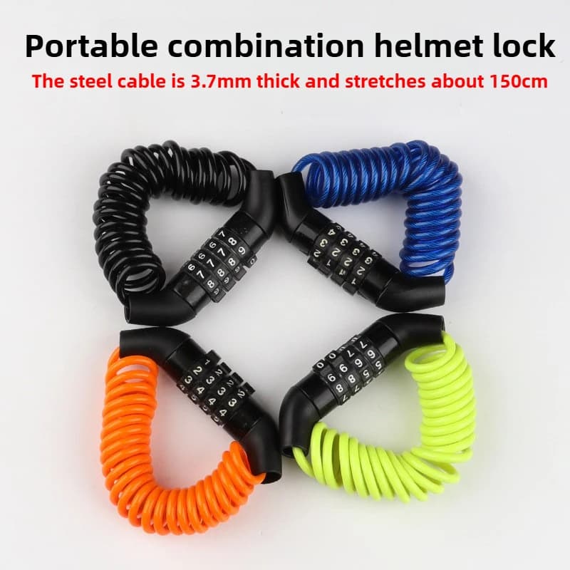 Lucchetto per casco a 4 cifre, lucchetto per cavo per bici con combinazione di password, lucchetto antifurto in filo d'acciaio per casco da bicicletta