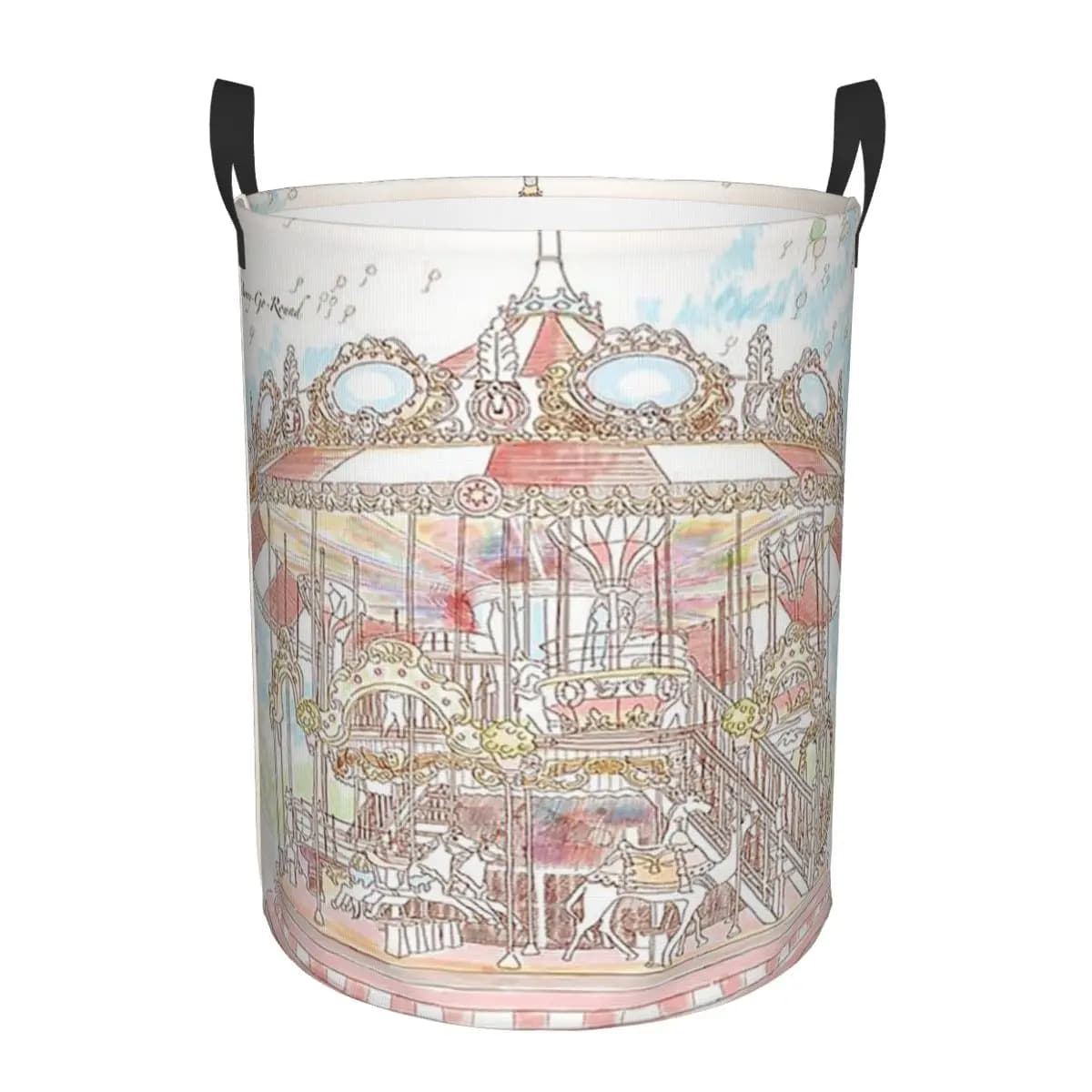Cesti per biancheria sporca pieghevoli Pastel Circus Carousel, grandi, impermeabili, per vestiti e giocattoli, per la casa e per bambini