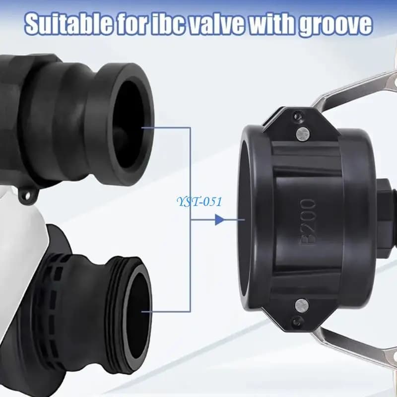 E15A Practical connectors for flexible hoses for IBC tanks from 2 inch to 3/4 inch GHT with robust valves in from