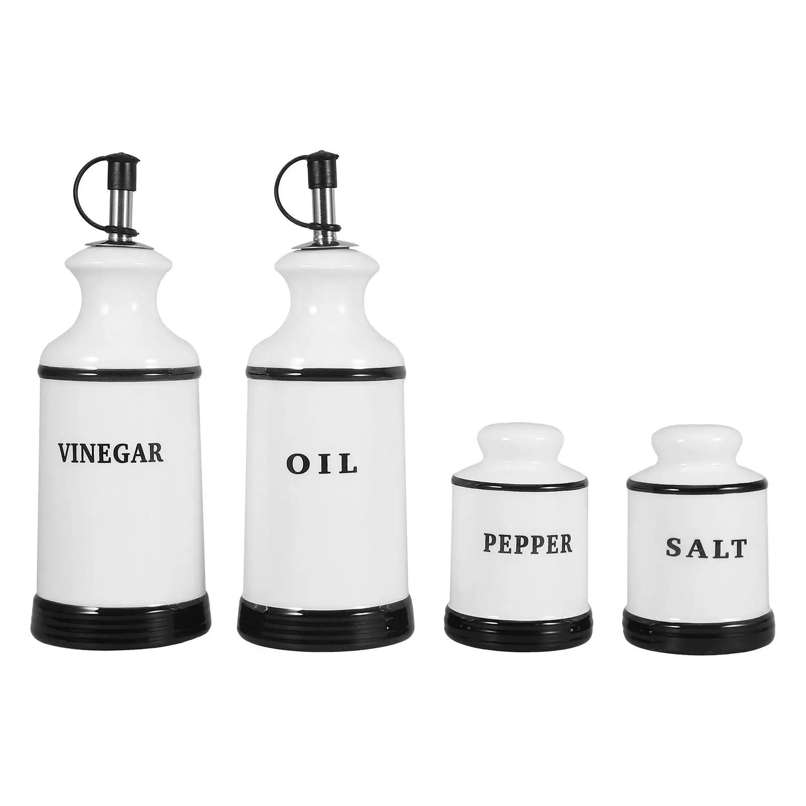 Set di 4 Barattoli in Ceramica per Condimenti, Design Creativo per Conservare Aceto, Olio, Sale e Pepe, Organizzatore per Spezie da Cucina, Contenitori Ermetici per Condimenti