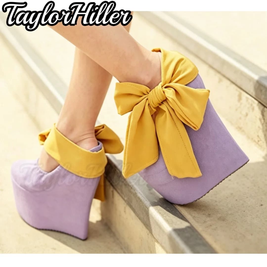 Solid Purple Butterfly-knot Wedges Sandals Satin High Heels Candy Color Women Spring Summer 2026 New Trend Shoes Red Sandalias