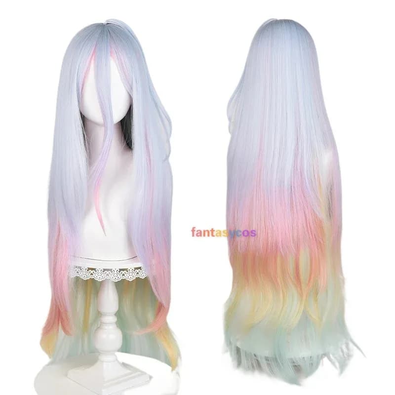 No Game No Life Cosplay Shiro Parrucca Lungo Rettilineo Misto Colorato A Strati Corona di Capelli Prop per Copricapi Costume di Halloween Gioco di Ruolo