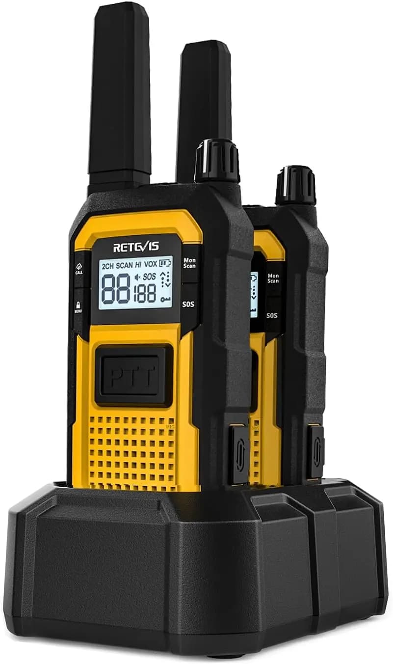 Walkie talkie impermeabili, radio bidirezionale per carichi pesanti, tripla prova, ricarica USB-C, funzione SOS (confezione da 2) giallo