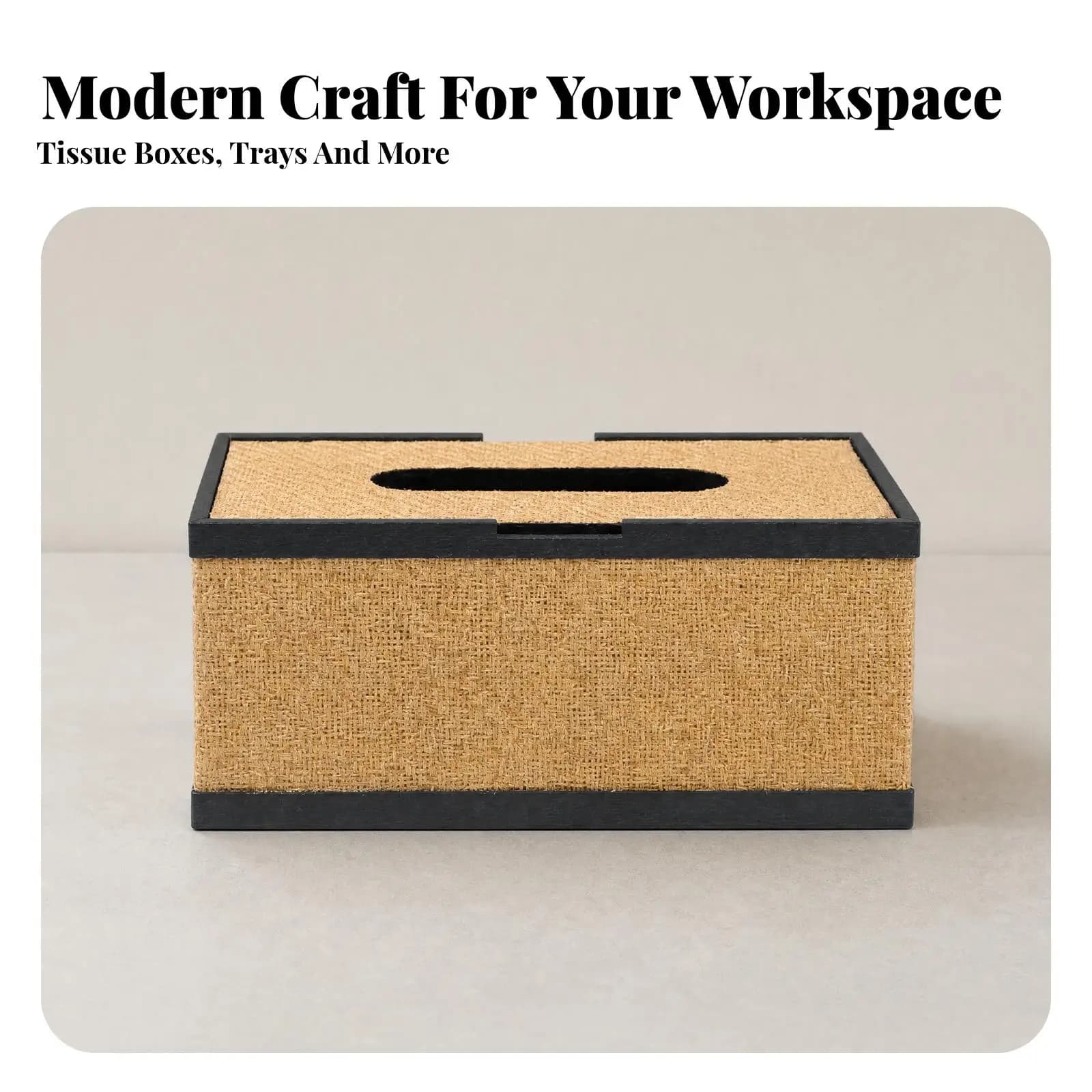 Solid Wood Desk Organizer with Woven Jute Panels for Pens and Small Items Storage Box for Office Home