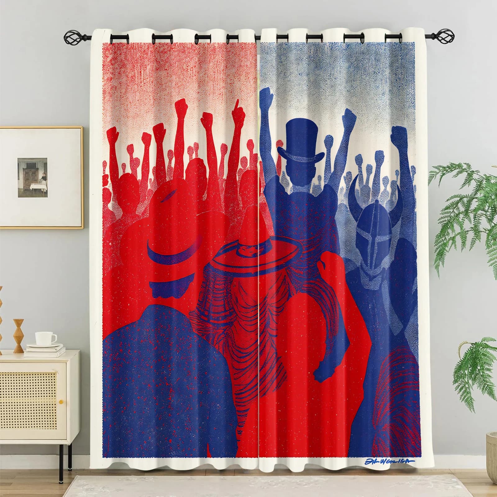 Fashion World Football Window Curtain Excited Cheering Crowd Print Drapes Retro Curtains For Bedroom Living Room Fan Cave Decor