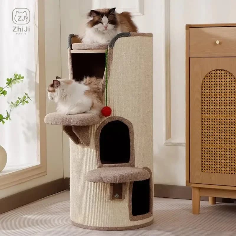 Cat Climbing Frame Multi Layer Sisal Scratching Post Wear Resistant Cat Bed with Toys for Indoor Apartment Living Space