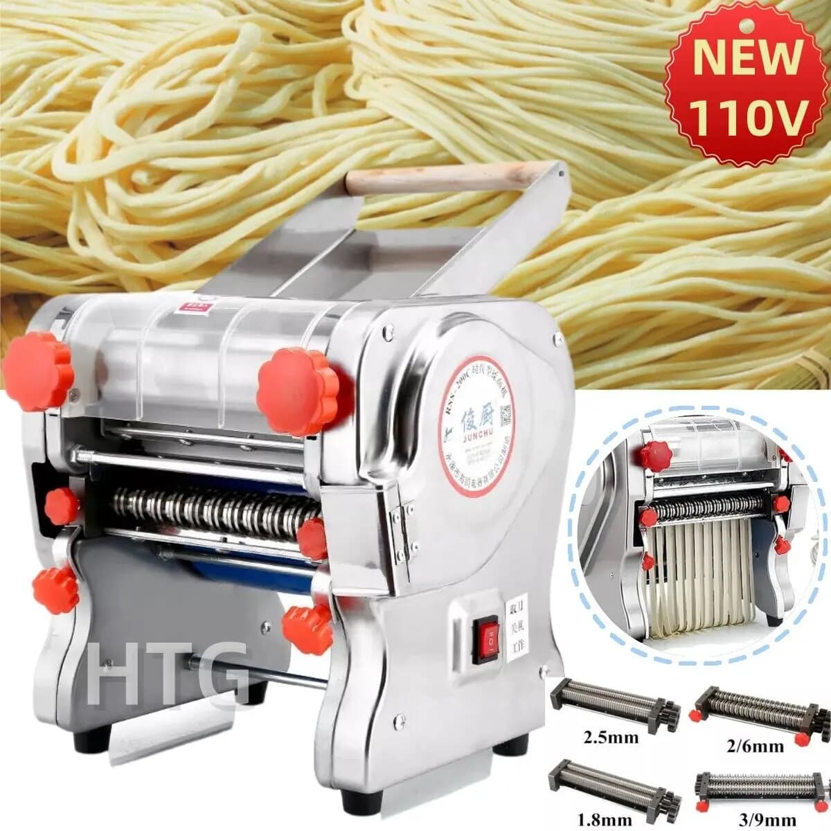 Macchina per pasta elettrica da 550 W Macchina per noodle Gnocco Rullo per pelle Acciaio completamente in acciaio inossidabile Macchina per noodle a doppio coltello per uso commerciale
